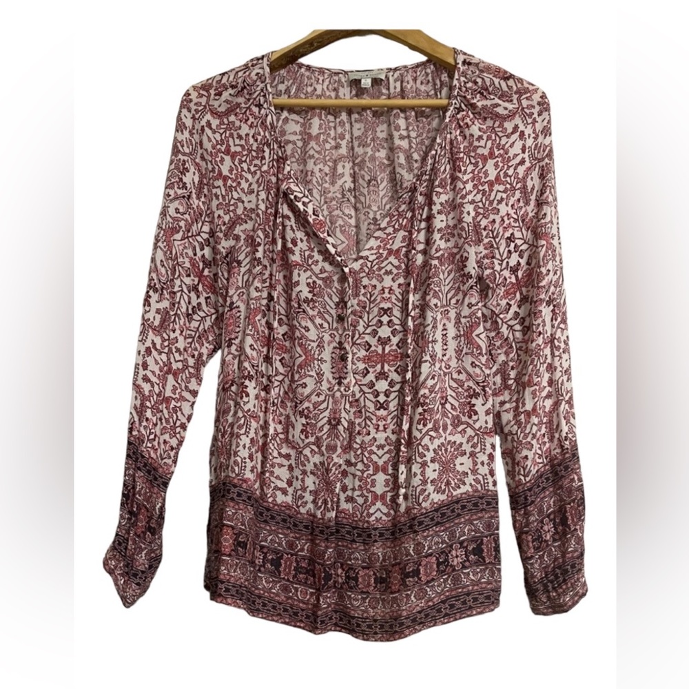 Lucky brand boho‎ Ruffle peasant top Medium pink